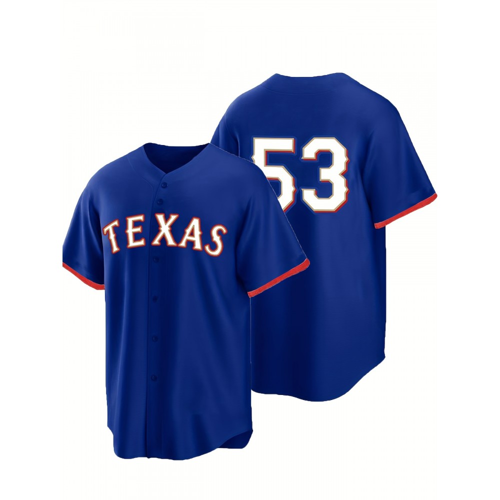 Men'S #53 Blue Baseball Jersey, Classic Retro Letter Embroidery Design Breathable Short Sleeve T-Shirt For Training Competition
