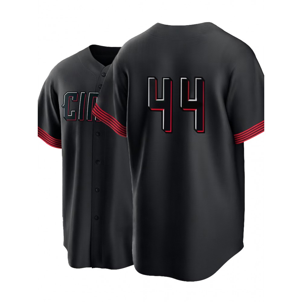 Men'S Black # 44 Baseball Shirt with Classic Letter Embroidery Design, Breathable Button Style Short Sleeved Shirt, Suitable for Training And Games