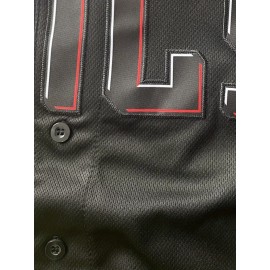 Men'S Black # 44 Baseball Shirt with Classic Letter Embroidery Design, Breathable Button Style Short Sleeved Shirt, Suitable for Training And Games