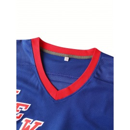 Men's #99 Blue Ice Hockey Jersey - Breathable Vintage Embroidered V-Neck Captain's Jersey with Striped Accents, Loose Fit for Sports, Casual & Outdoor Wear | All-Season Comfort, Machine Washable, Sports Comfort Clothing, Embroidered Detailing