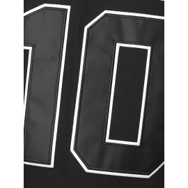 Men's Black #10 Baseball Jersey with Embroidered Letters & Numbers - Breathable V-Neck Loose Fit, Adjustable Button Closure, Machine Washable for Training, Games, Casual Wear (S-3XL)