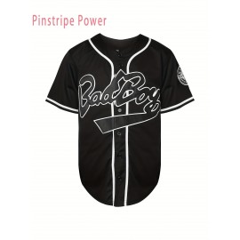 Men's Black #10 Baseball Jersey with Embroidered Letters & Numbers - Breathable V-Neck Loose Fit, Adjustable Button Closure, Machine Washable for Training, Games, Casual Wear (S-3XL)