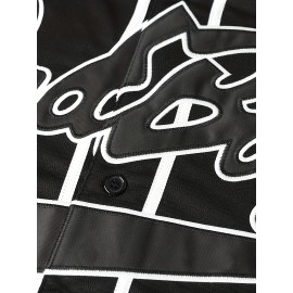 Men's Black #10 Baseball Jersey with Embroidered Letters & Numbers - Breathable V-Neck Loose Fit, Adjustable Button Closure, Machine Washable for Training, Games, Casual Wear (S-3XL)