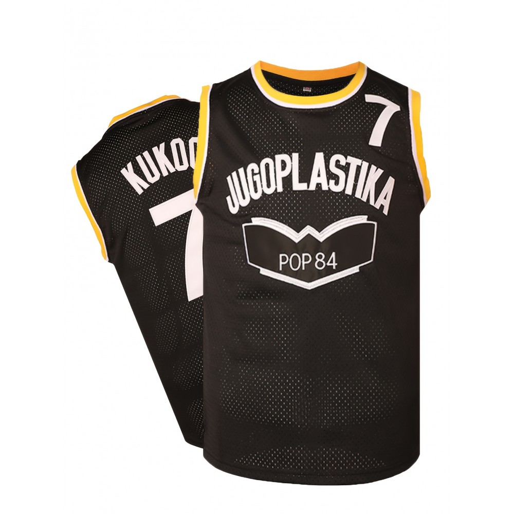 JUGOPlastika Men's #7 Basketball Jersey - Black with Yellow Accents, 100% Polyester Loose Fit Sportswear, Logo & Number, All-Season Machine Washable for Training, Games, Casual & Holiday Wear, Basketball Accessories