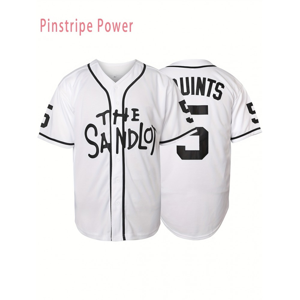 Men'S # 5 White Baseball Jersey With Polyester Fiber V-neck, Perfect For Sports Training And Casual Wear S-3XL