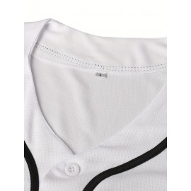 Men'S Casual # 55 White Baseball Shirt V-neck Loose Fit Machine Washable Suitable For Training Teams, Sports And Daily Wear Size S-3XL