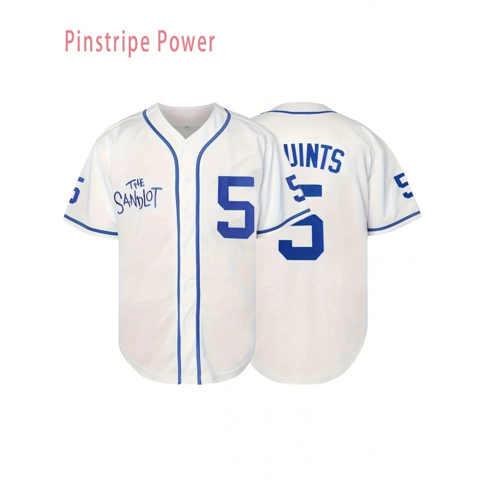 Men's #5 White Embroidered Baseball Sweatshirt - Loose Fit V-Neck, Breathable Polyester, Machine Washable, Sizes S-3XL for Training, Casual Wear, Sports & Outdoor Activities, Team Apparel | Sporty Design | Visible Embroidery