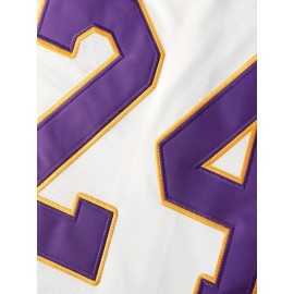 Men's #24 Mamba Embroidered Baseball Jersey - White & Purple, V-Neck, Button-Up, Breathable Polyester, Perfect for Sports, Training, and Casual Wear, Training Apparel | Sporty Look | Embroidered Detailing