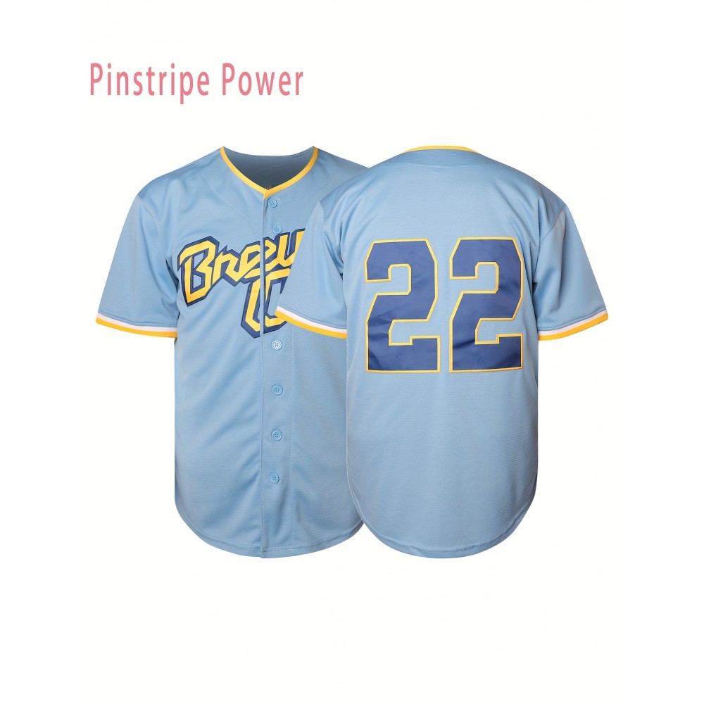 Men's Light Blue #22 Baseball Jersey - Embroidered 