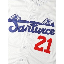 Men'S # 21 Baseball Jersey Breathable Button V-neck Loose Fit Suitable For Training, Games, And Casual Wear S-3XL Striped Sweatshirt Durable Embroidery