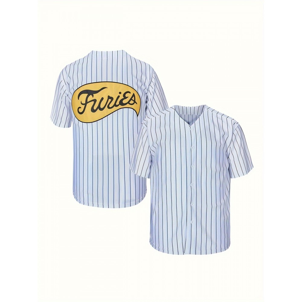 Men's V-Neck Striped Baseball Jersey with Embroidery - Comfortable, Breathable Polyester for Training & Competition, Short Sleeve, Comfy Top