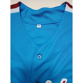 Men'S #20 Blue Baseball Jersey, Classic Retro Letter Embroidery Design Breathable Short Sleeve Shirt For Training