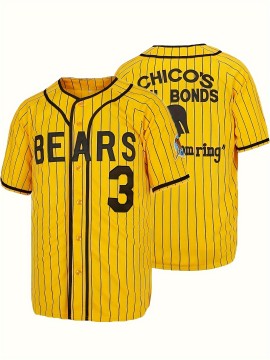 Men's Vintage Baseball Jersey #3 Yellow Stripes Retro CHICOS Lettering Breathable Polyester V-Neck Loose Fit Short Sleeve T-Shirt for Sports, Casual & Holiday Wear