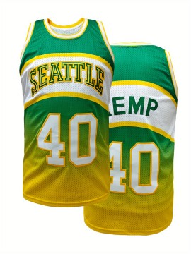 Mens #40 Retro Gradient Sports Basketball Jersey, Breathable Sleeveless Pattern Printing, Letter Embroidery Sweatshirt Training Competition Sports Uniforms Suitable For Summer