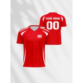 1pc Customizable V-Neck Soccer Jersey for Kids - 100% Polyester Knit Fabric, All-Over Print, Personalized Name & Number, Regular Fit for Boys & Girls, Ideal for Sports, Casual Wear & Outdoor Activities - Spring/Summer/Fall Collection