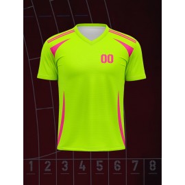 1pc Customizable V-Neck Soccer Jersey for Kids - 100% Polyester Knit Fabric, All-Over Print, Personalized Name & Number, Regular Fit for Boys & Girls, Ideal for Sports, Casual Wear & Outdoor Activities - Spring/Summer/Fall Collection