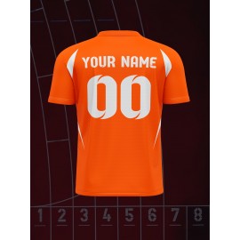 1pc Customizable V-Neck Soccer Jersey for Kids - 100% Polyester Knit Fabric, All-Over Print, Personalized Name & Number, Regular Fit for Boys & Girls, Ideal for Sports, Casual Wear & Outdoor Activities - Spring/Summer/Fall Collection