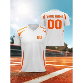 1pc Customizable V-Neck Soccer Jersey for Kids - 100% Polyester Knit Fabric, All-Over Print, Personalized Name & Number, Regular Fit for Boys & Girls, Ideal for Sports, Casual Wear & Outdoor Activities - Spring/Summer/Fall Collection