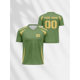 1pc Customizable V-Neck Soccer Jersey for Kids - 100% Polyester Knit Fabric, All-Over Print, Personalized Name & Number, Regular Fit for Boys & Girls, Ideal for Sports, Casual Wear & Outdoor Activities - Spring/Summer/Fall Collection