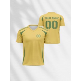 1pc Customizable V-Neck Soccer Jersey for Kids - 100% Polyester Knit Fabric, All-Over Print, Personalized Name & Number, Regular Fit for Boys & Girls, Ideal for Sports, Casual Wear & Outdoor Activities - Spring/Summer/Fall Collection