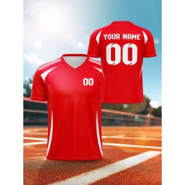 1pc Customizable V-Neck Soccer Jersey for Kids - 100% Polyester Knit Fabric, All-Over Print, Personalized Name & Number, Regular Fit for Boys & Girls, Ideal for Sports, Casual Wear & Outdoor Activities - Spring/Summer/Fall Collection