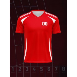 1pc Customizable V-Neck Soccer Jersey for Kids - 100% Polyester Knit Fabric, All-Over Print, Personalized Name & Number, Regular Fit for Boys & Girls, Ideal for Sports, Casual Wear & Outdoor Activities - Spring/Summer/Fall Collection