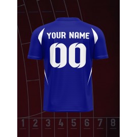 1pc Customizable V-Neck Soccer Jersey for Kids - 100% Polyester Knit Fabric, All-Over Print, Personalized Name & Number, Regular Fit for Boys & Girls, Ideal for Sports, Casual Wear & Outdoor Activities - Spring/Summer/Fall Collection