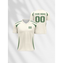 1pc Customizable V-Neck Soccer Jersey for Kids - 100% Polyester Knit Fabric, All-Over Print, Personalized Name & Number, Regular Fit for Boys & Girls, Ideal for Sports, Casual Wear & Outdoor Activities - Spring/Summer/Fall Collection