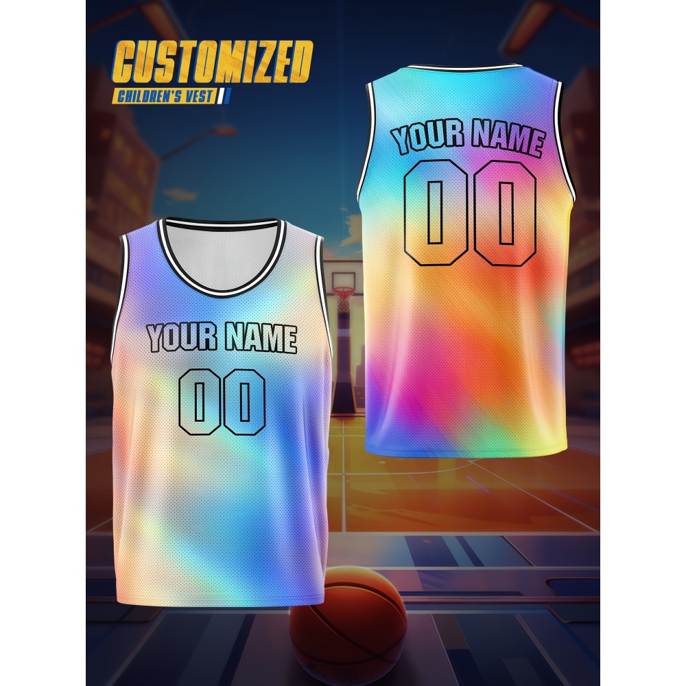 Customizable Kids Basketball Vest, Polyester 100% Knit Fabric, Breathable & Washable, Loose Fit Sports Vest for Boys & Girls, Ideal for Training, Parties, Outdoor Activities - Spring/Summer/Fall