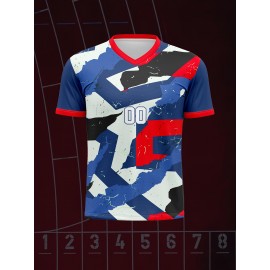 1pc Customizable Soccer Jersey for Kids - V-Neck, All-Season Polyester Sports Shirt with Personalized Name & Number, Medium Stretch Knit Fabric, Ideal for Training, Casual & Outdoor Activities - Unisex Design for Boys & Girls