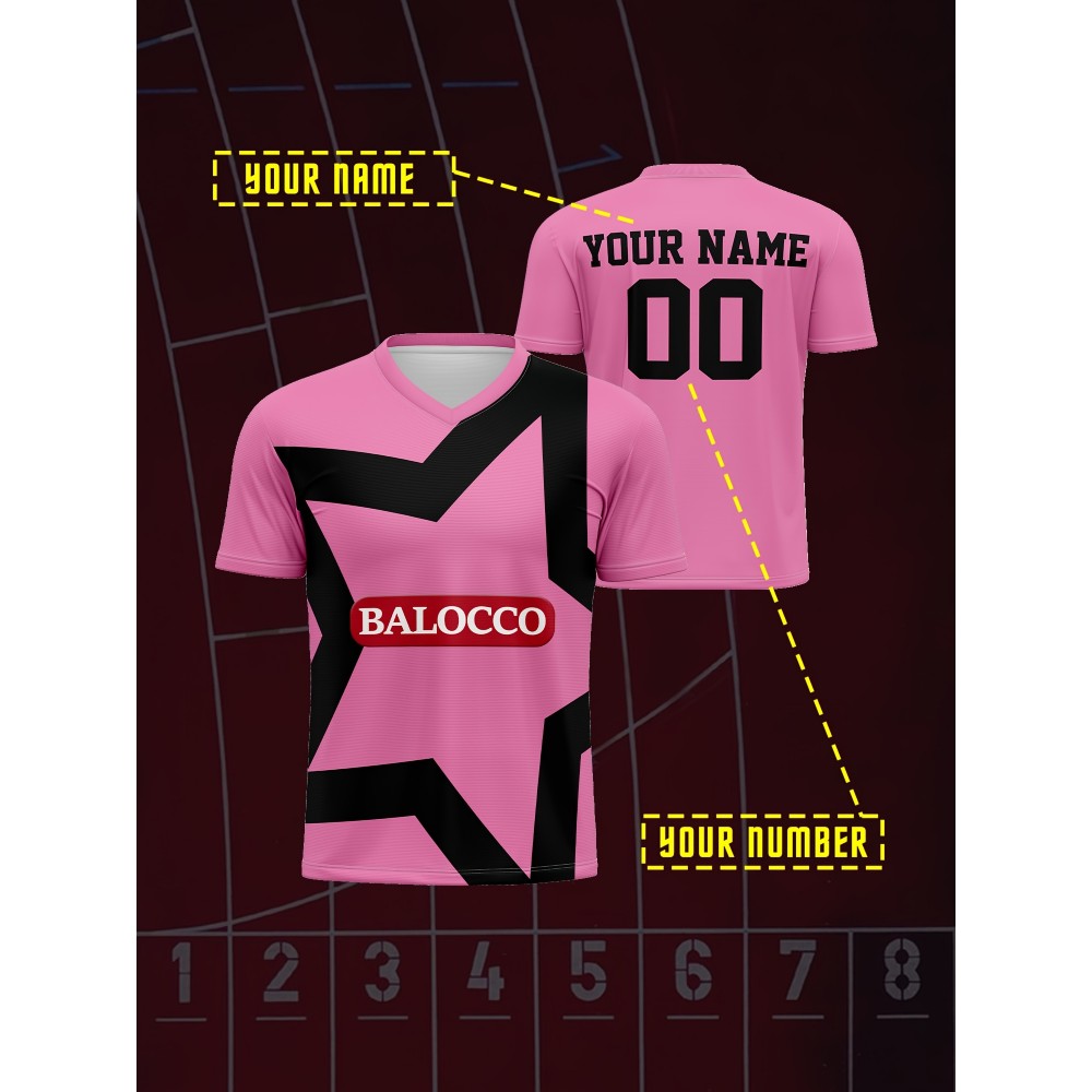 Customizable Youngsters' Soccer Jersey - Pink and Black V-Neck Sports Top with Personalized Name & Number, Comfortable Polyester, Ideal for Outdoor Activities & Training, Custom Sports Top|Vneck Jersey|Comfortable Fit