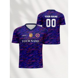 Customizable Soccer Jersey for Kids, V-Neck, Breathable Polyester, Full-Print, Spring/Summer/Autumn, Regular Fit, for Boys & Girls, Sports & Casual Outdoor Activities, Training, Football, Beach, Birthday
