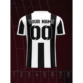 [Custom Football Jersey] Customizable Breathable 2024 Kids' V-Neck Football Jersey | Black & White Stripes with Full-Body Print for Soccer, Sports & Casual Wear - Machine Washable, Spring/Fall, Sports Team Apparel, Comfortable Fit Shirt
