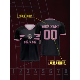 [1pc Customizable Soccer Jersey] 1pc Customizable Soccer Jersey for Kids | Personalized V-Neck Football Shirt with Name & Number, Polyester Knit Fabric, All-Season Sports & Casual Wear