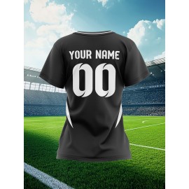 Personalized Women'S Plus Size Soccer Jersey - Custom Name & Number, Black with White Floral Design, Breathable Summer Sports T-Shirt for Casual or Team Wear, Soccer Shirts, Team Uniform, Detailed Print, Quality Print Shirt