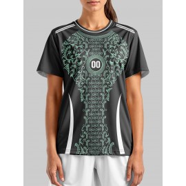 Personalized Women'S Plus Size Soccer Jersey - Custom Name & Number, Black with White Floral Design, Breathable Summer Sports T-Shirt for Casual or Team Wear, Soccer Shirts, Team Uniform, Detailed Print, Quality Print Shirt