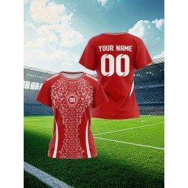 Personalized Women'S Plus Size Soccer Jersey - Custom Name & Number, Black with White Floral Design, Breathable Summer Sports T-Shirt for Casual or Team Wear, Soccer Shirts, Team Uniform, Detailed Print, Quality Print Shirt