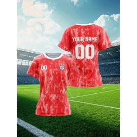 Women's Custom Soccer Jersey Personalized Name & Number - Two-Tone Red/White Athletic top - Non-Stretch Fabric for Soccer, Baseball, Gym - Custom Sports Apparel Gift for Female Players, Outdoor Sports Attire, Vibrant Stripe Design, Durable Sportswear