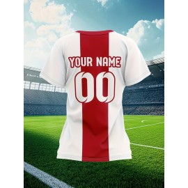 Women's Custom Soccer Jersey Personalized Name & Number - Two-Tone Red/White Athletic top - Non-Stretch Fabric for Soccer, Baseball, Gym - Custom Sports Apparel Gift for Female Players, Outdoor Sports Attire, Vibrant Stripe Design, Durable Sportswear