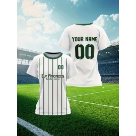 Custom Soccer Jersey Personalized with Name & Number - Green & White Striped Football Shirt, Non-Stretch Fabric for Soccer, Baseball, Gym, Team Uniforms - Custom Sports Apparel for Players & Fans, Outdoor Sports Gear, Striped Design, Summer Sportswear