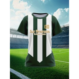 Custom Soccer Jersey Personalized with Name & Number - Green & White Striped Football Shirt, Non-Stretch Fabric for Soccer, Baseball, Gym, Team Uniforms - Custom Sports Apparel for Players & Fans, Outdoor Sports Gear, Striped Design, Summer Sportswear