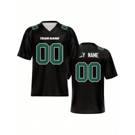Women's Custom Football Jersey - Personalized Soccer-like sportswear, V-Neck Non-Stretch Tee, Team & Number Customization, Dark Green & Black Color Block for Football, Soccer, Casual Sports - Plus-Size Athletic Shirt, Comfortable Fit