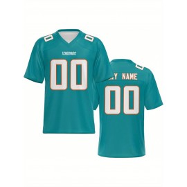 Women's Custom Football Jersey - Personalized Soccer-like sportswear, V-Neck Non-Stretch Tee, Team & Number Customization, Dark Green & Black Color Block for Football, Soccer, Casual Sports - Plus-Size Athletic Shirt, Comfortable Fit