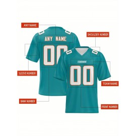 Women's Custom Football Jersey - Personalized Soccer-like sportswear, V-Neck Non-Stretch Tee, Team & Number Customization, Dark Green & Black Color Block for Football, Soccer, Casual Sports - Plus-Size Athletic Shirt, Comfortable Fit