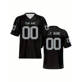 Women's Custom Football Jersey - Personalized Soccer-like sportswear, V-Neck Non-Stretch Tee, Team & Number Customization, Dark Green & Black Color Block for Football, Soccer, Casual Sports - Plus-Size Athletic Shirt, Comfortable Fit