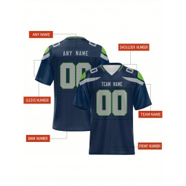 Women's Custom Football Jersey - Personalized Soccer-like sportswear, V-Neck Non-Stretch Tee, Team & Number Customization, Dark Green & Black Color Block for Football, Soccer, Casual Sports - Plus-Size Athletic Shirt, Comfortable Fit