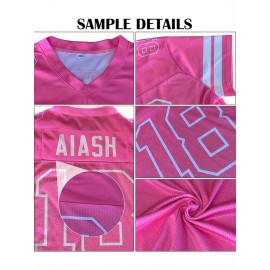 Customizable Plus Size Women'S Football Jersey - Personalized Team & Number, V-Neck, Breathable Non-Stretch Fabric, Red/White/Blue Striped Design for Sports & Casual Wear, Sports Jersey, Summer Sports Apparel, Sporty Aesthetic, Comfortable Fit