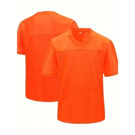 Men'S Solid Color Rugby Jersey, Embroidered American Football Jersey, Breathable V-neck, Outdoor Activity And Party Casual Sportswear