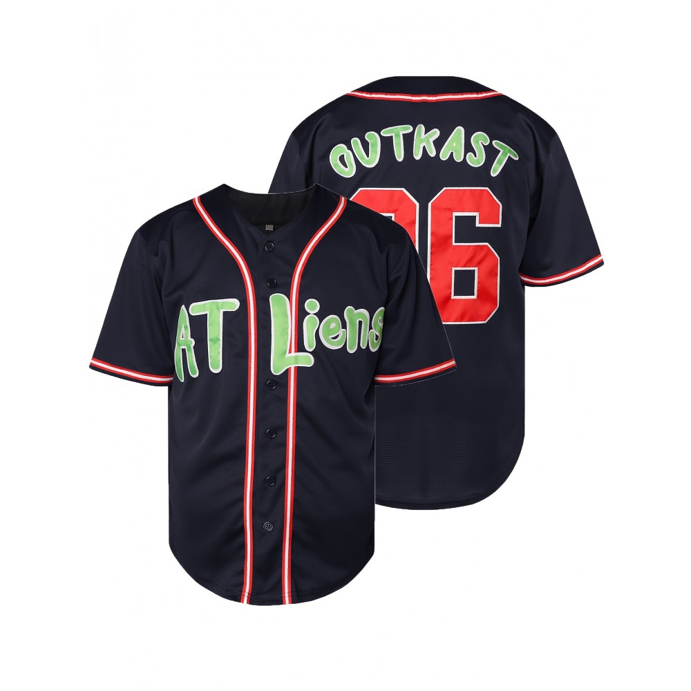 Men's Navy Blue Embroidered Baseball Jersey - V-Neck Loose Fit Polyester Sportswear with AT Liens & Number 96 Design, Machine Washable for All-Season Casual, Sports, Training, Parties, Sports Attire, Sporty Look, Durable Sportswear