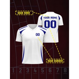 1pc Customizable V-Neck Soccer Jersey for Kids - 100% Polyester Knit Fabric, All-Over Print, Personalized Name & Number, Regular Fit for Boys & Girls, Ideal for Sports, Casual Wear & Outdoor Activities - Spring/Summer/Fall Collection